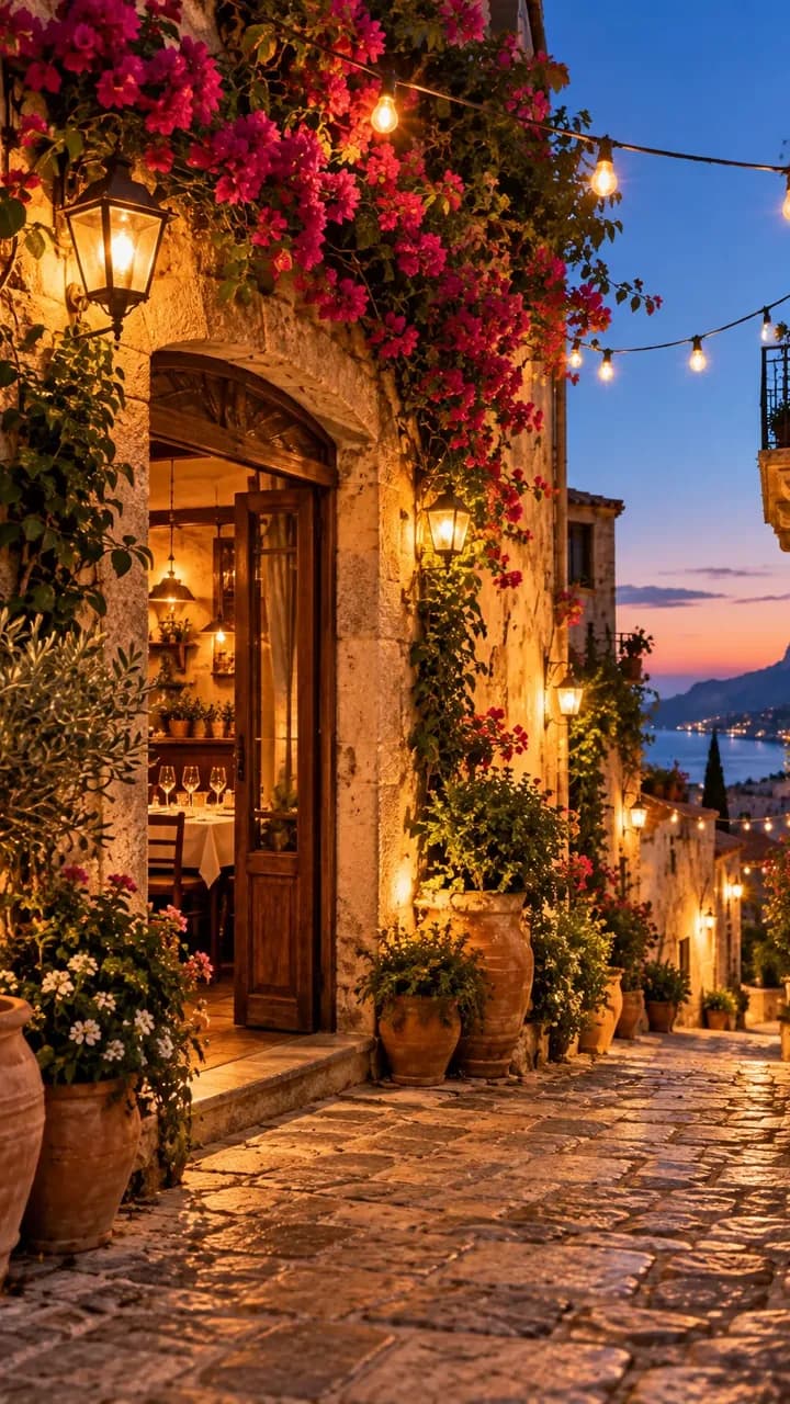 Story Instagram di esempio: l'ingresso del locale in un vicolo al tramonto